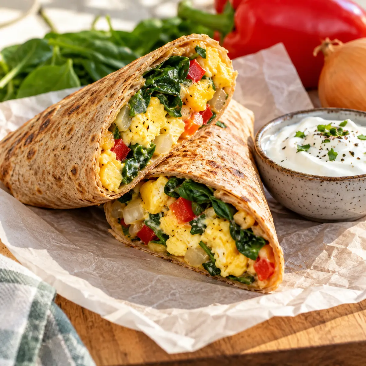 Healthy egg wrap with vegetables
