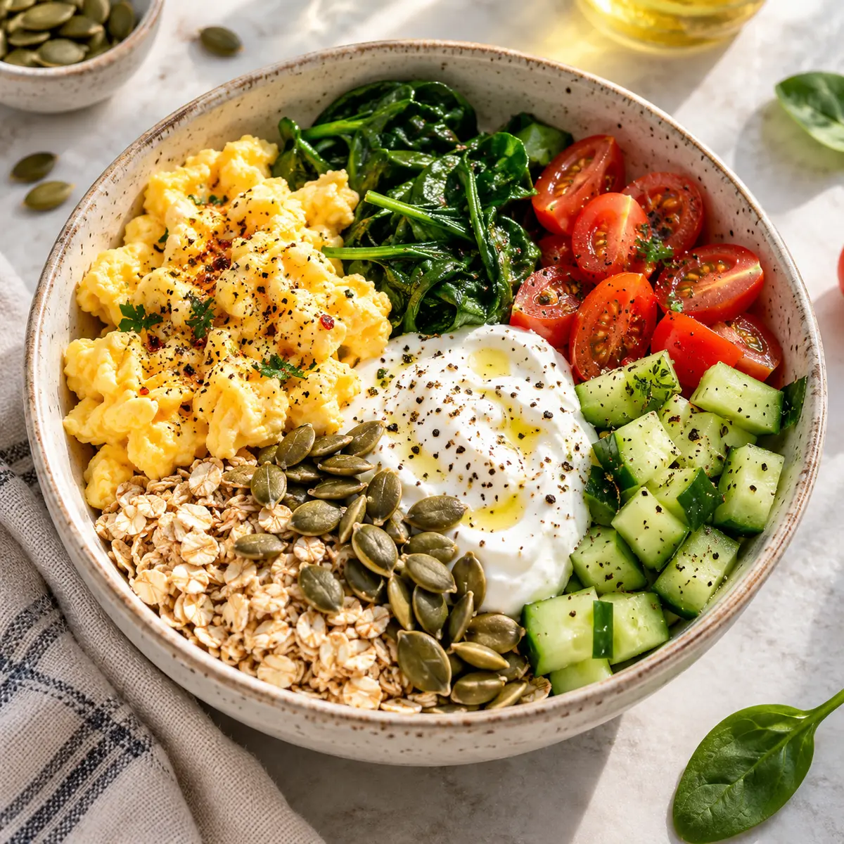 High-protein vegetarian breakfast bowl