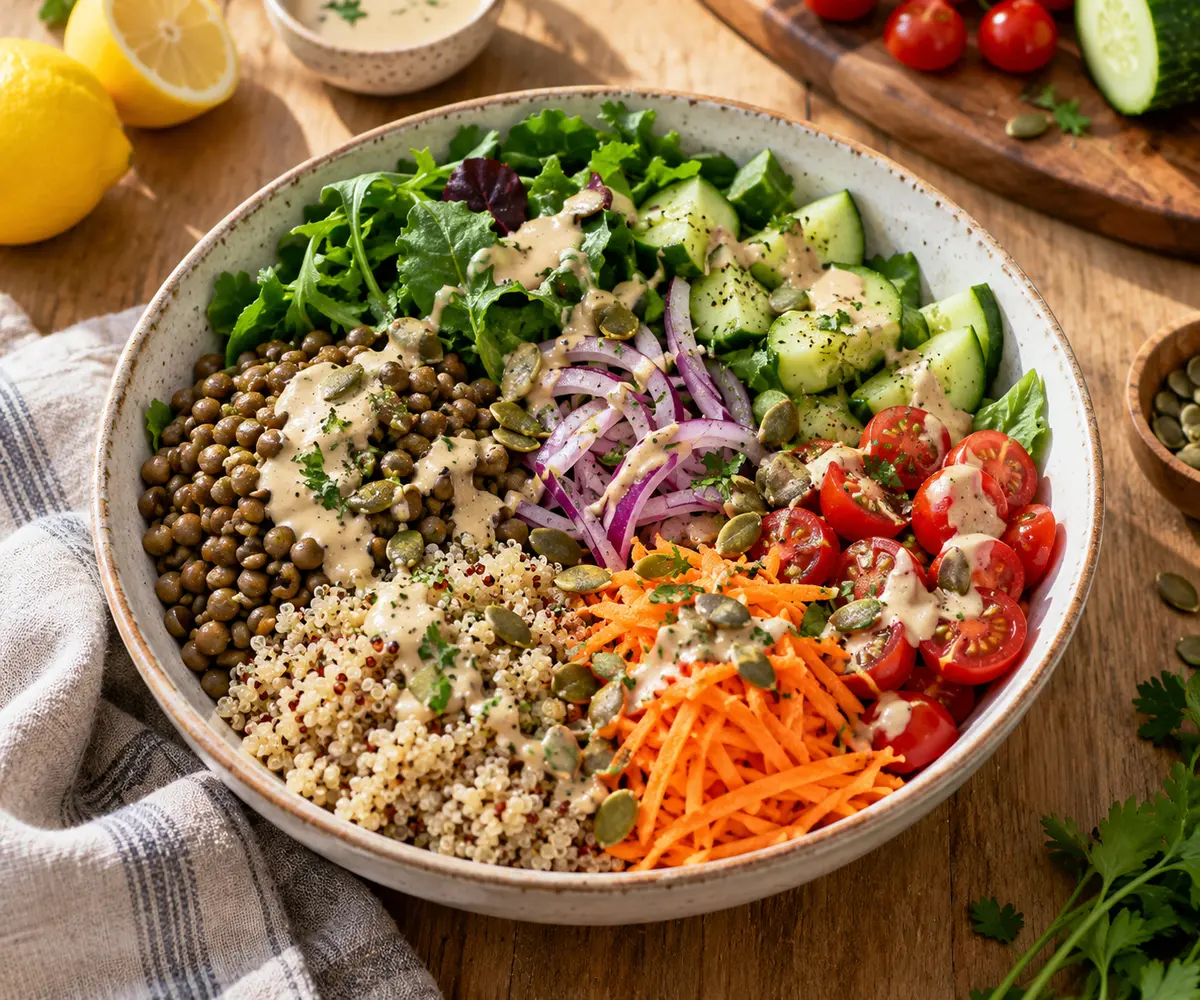 Vegan lentil power bowl